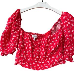 & Other Stories Red Floral Women's Linen Top